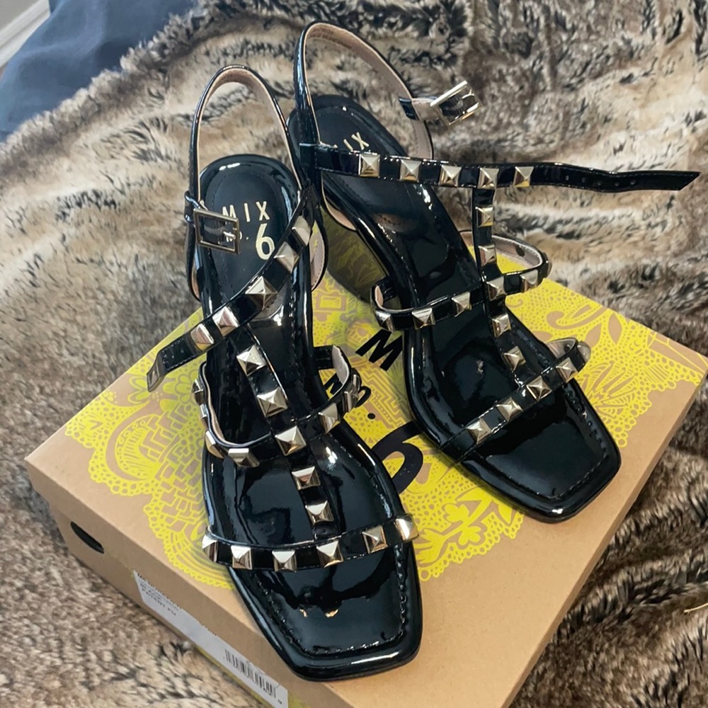 Black and Gold Stud leather Wedge